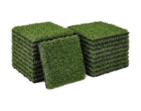 Interlocking artificial grass tiles for outdoor decks