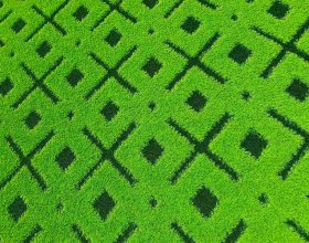 Artificial grass carpet roll with 3D embossed texture for easy outdoor installation