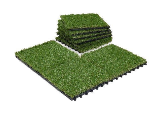 Interlocking artificial grass tiles for garden paths