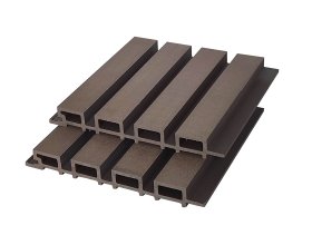 WPC fluted panel with vertical grooves outdoors