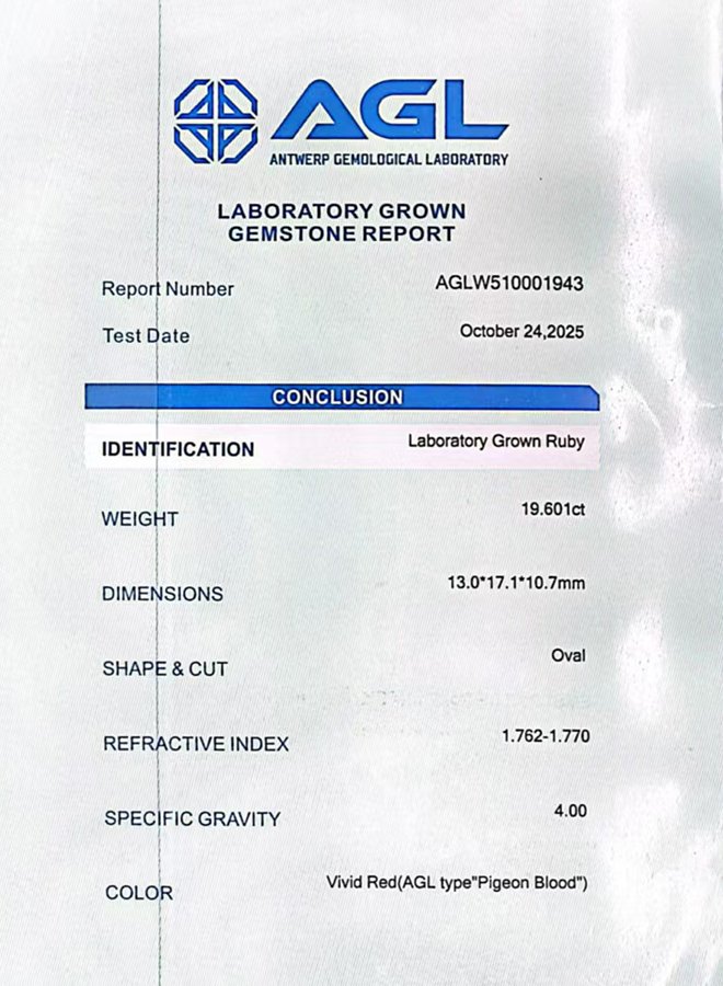 AGL Laboratory-Grown Gemstone Report — Ruby