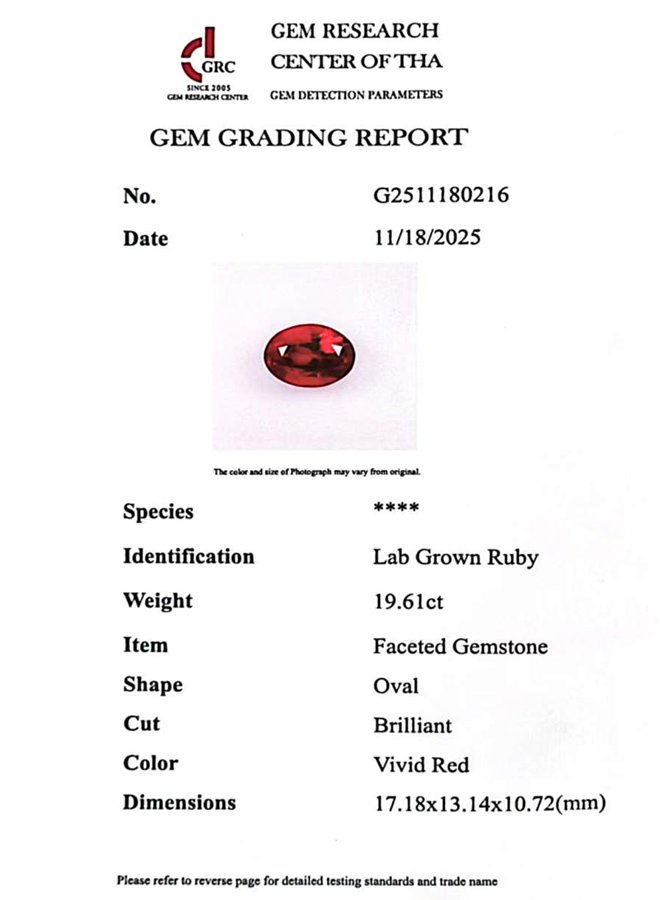 GRC Gem Grading Report — Lab-Grown Ruby