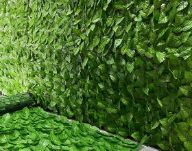 Artificial Ivy Privacy Fence with Dense Green Leaves