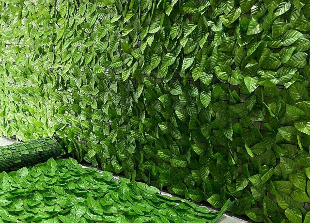 Artificial Ivy Privacy Fence with Dense Green Leaves
