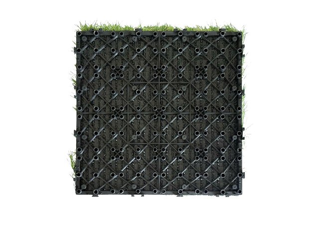 Artificial grass tiles with durable base for patios