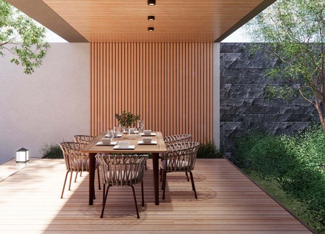 Co-extruded WPC wall cladding for villa exteriors