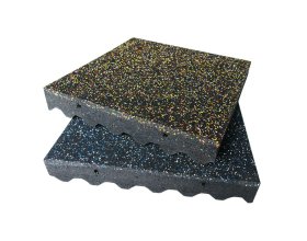 Interlocking playground tiles with shock-absorbing rubber