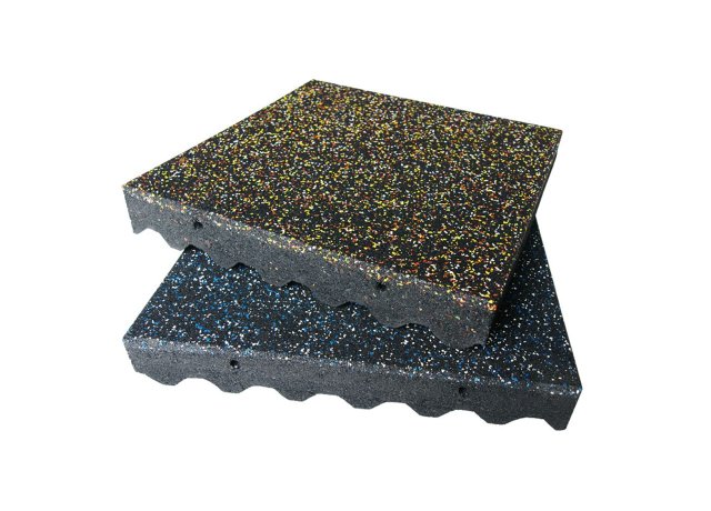 Interlocking playground tiles with shock-absorbing rubber