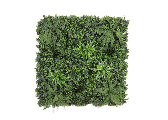 Outdoor green wall panels with realistic layered foliage