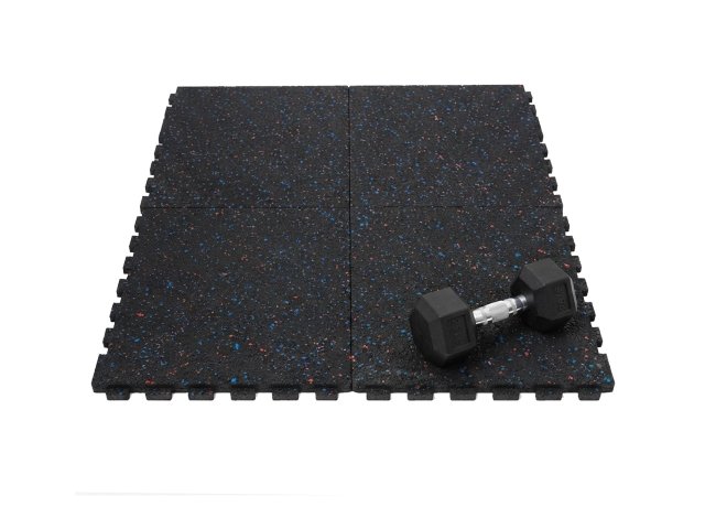 Durable interlocking rubber floor tile for gym workouts