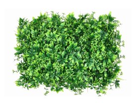 Layered PE foliage creating an outdoor greenery wall
