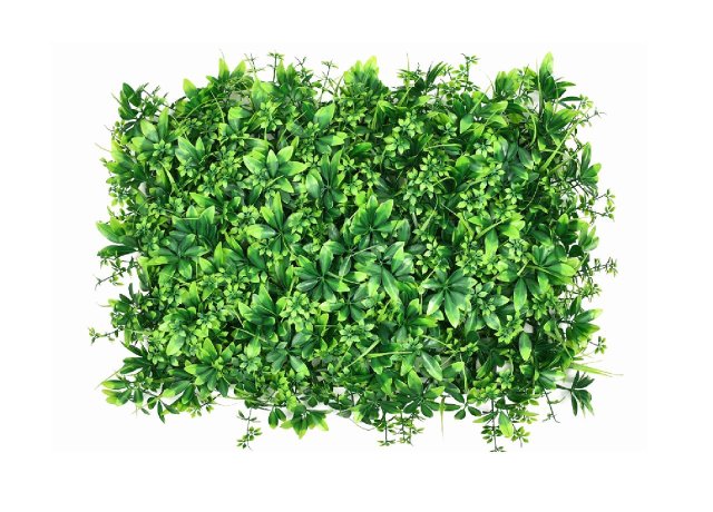 Layered PE foliage creating an outdoor greenery wall