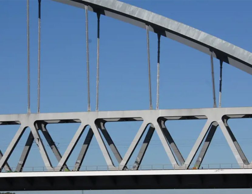 Steel bridge across complex terrain