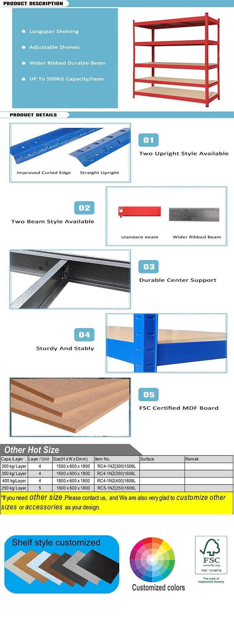 300-500kg Heavy Duty Shelving 5 Tier Long Span Shelving