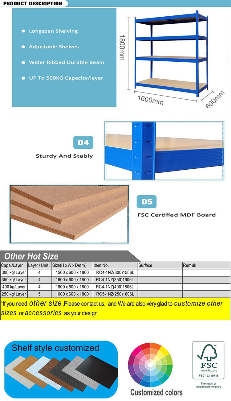 300-500kHeavy duty shelving unit with MDF shelves//long span shelving