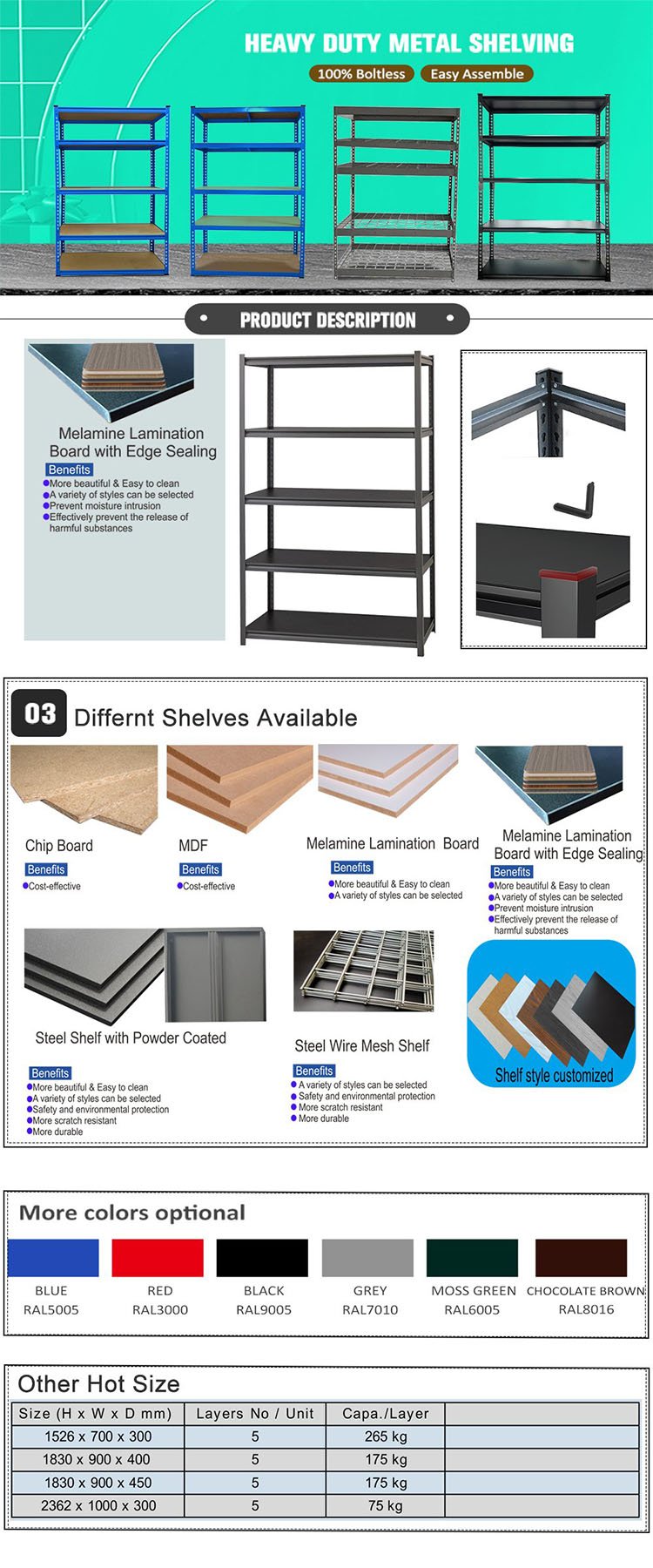5Layer Rivet Shelving ,Concealed Post+Z beam+Melamine Lamination Board