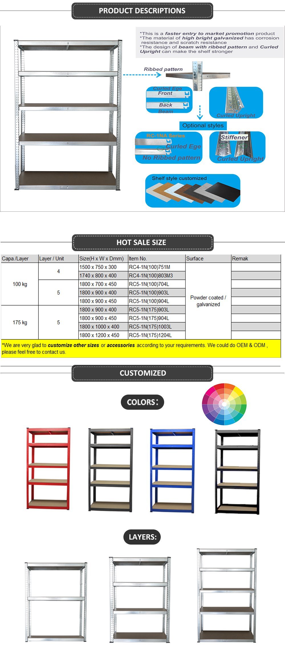 175kgs Capacity Galvanized Adjustable Boltless Shelving