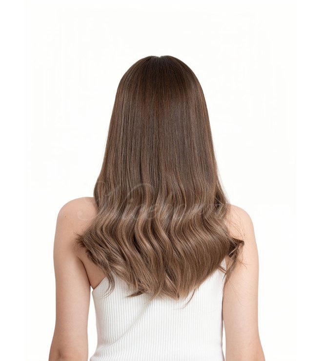 Ombre color lace top wig Toasted Walnut 22inch wavy with luxury European hair