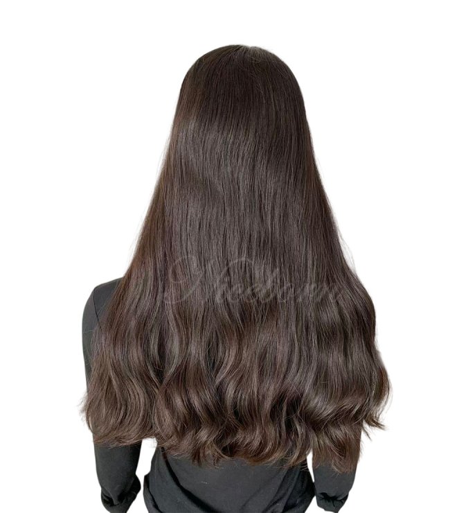 20inch Virgin European Human Hair Natural Brown Lace Top Wig with Air Dry Wave 