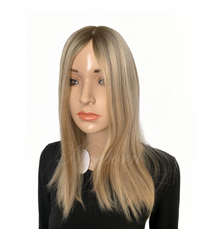 9x9inch dark rooted lace topper Sunny Blonde