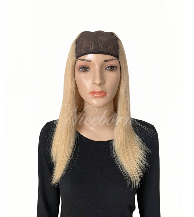 16 Inch #613 Blonde Hatfall Wig, 100% European Human Hair Hatfall Wig