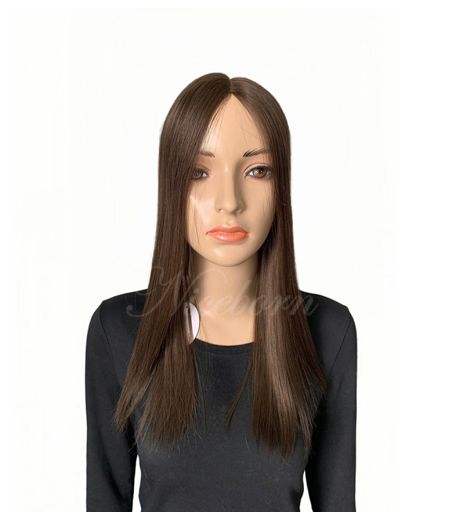 8x8inch topper softness and natural hairline 16inch Mochaccino Brown 