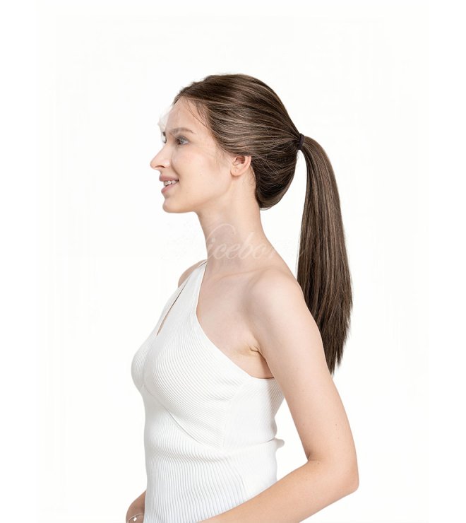 European Lace Pony Wig Ash Brown Oak ,Easy to Wear Lace Top Wig 