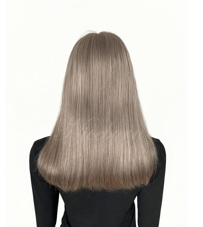 18inch Grey brown top lace wig with diamond liner medium density 