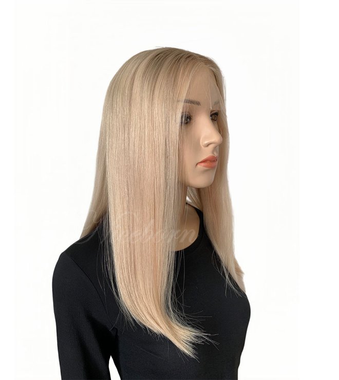 Swiss lace straight 18inch lace top wig Champagne Rooted