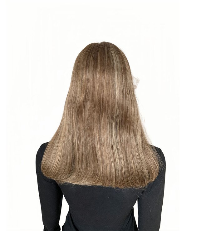 Warm honey natural hair European hair Silk top wig with lace front-Amber
