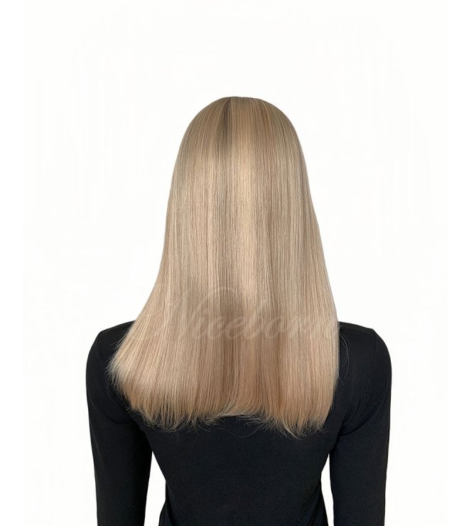 Dark rooted bob style 16inch Silk top wig with lace front-Champagne rooted