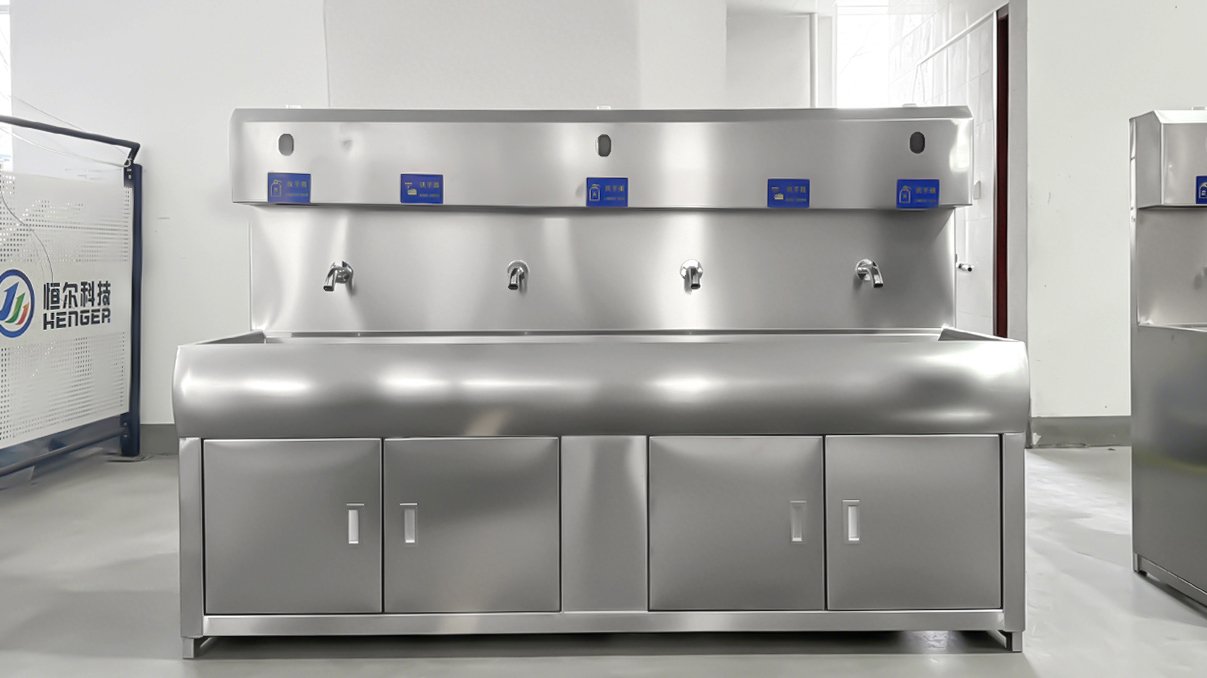 304 stainless steel Henger Technology hand wash disinfection station workshop installation