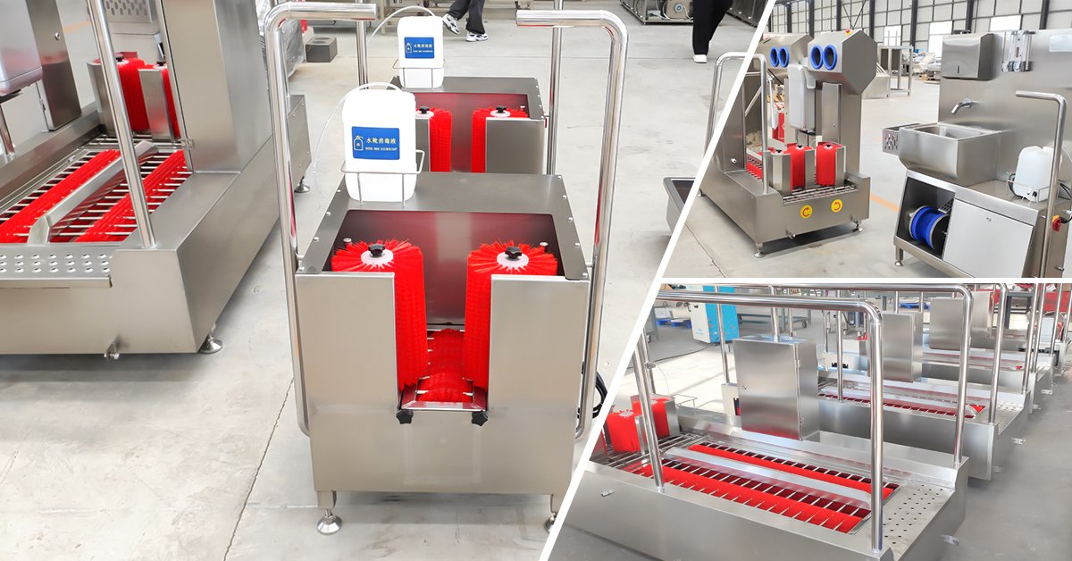 Henger HE-HCDS01 boot washing machine installed at a food factory entrance retrofit