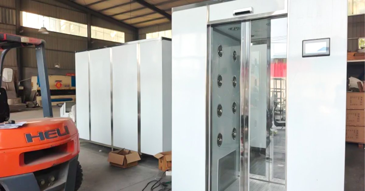 Henger air shower room with 304 stainless steel cabin and interlocked doors for food plant cleanroom entry