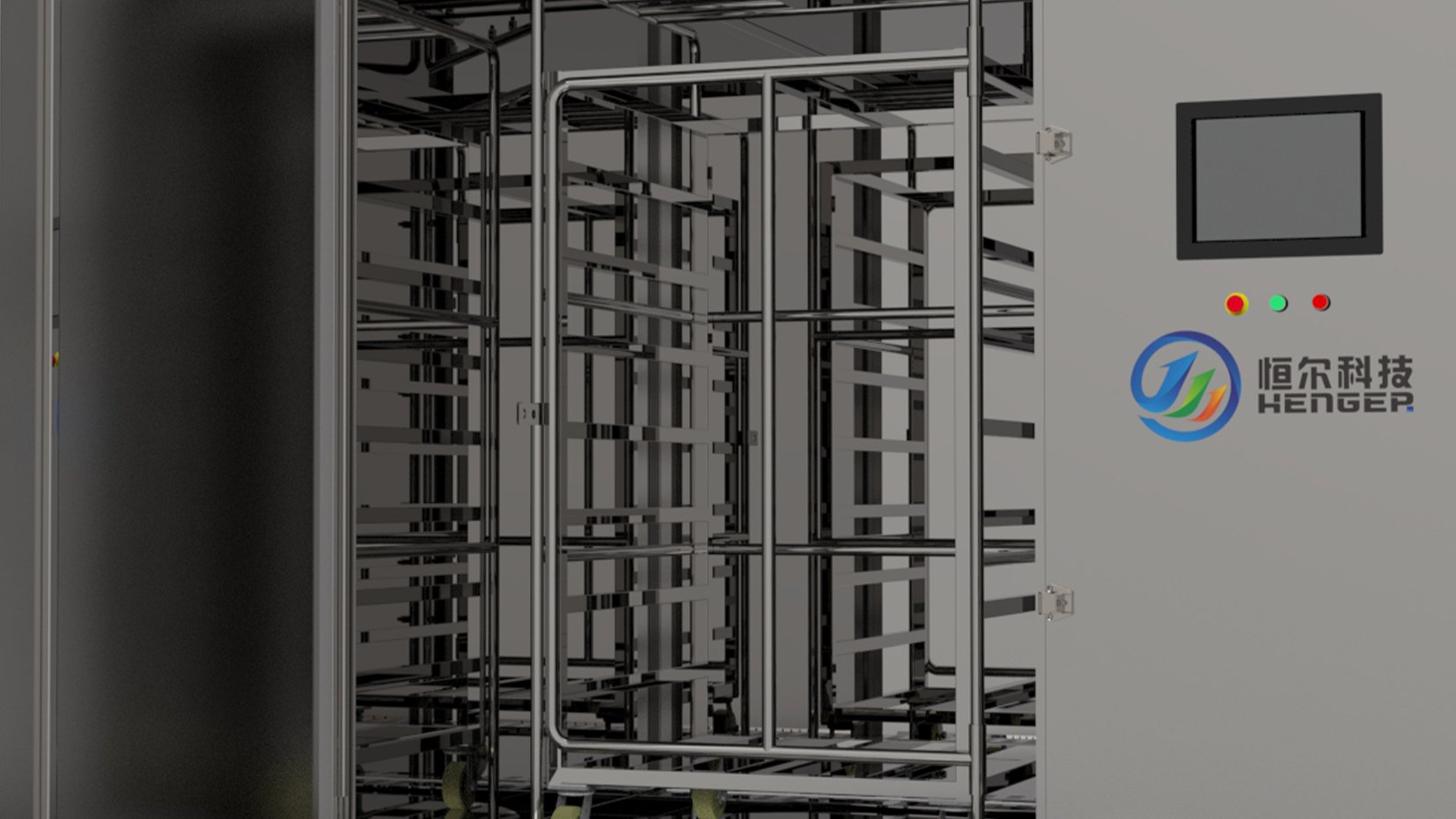 Henger rack cart washer rotating frame and 1.5kW variable frequency gear motor close up