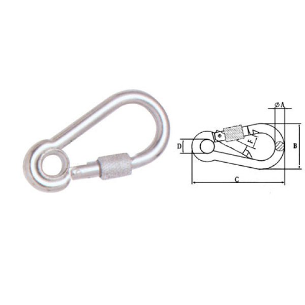 Mosquetón con ojal y tornillo, galvanizado