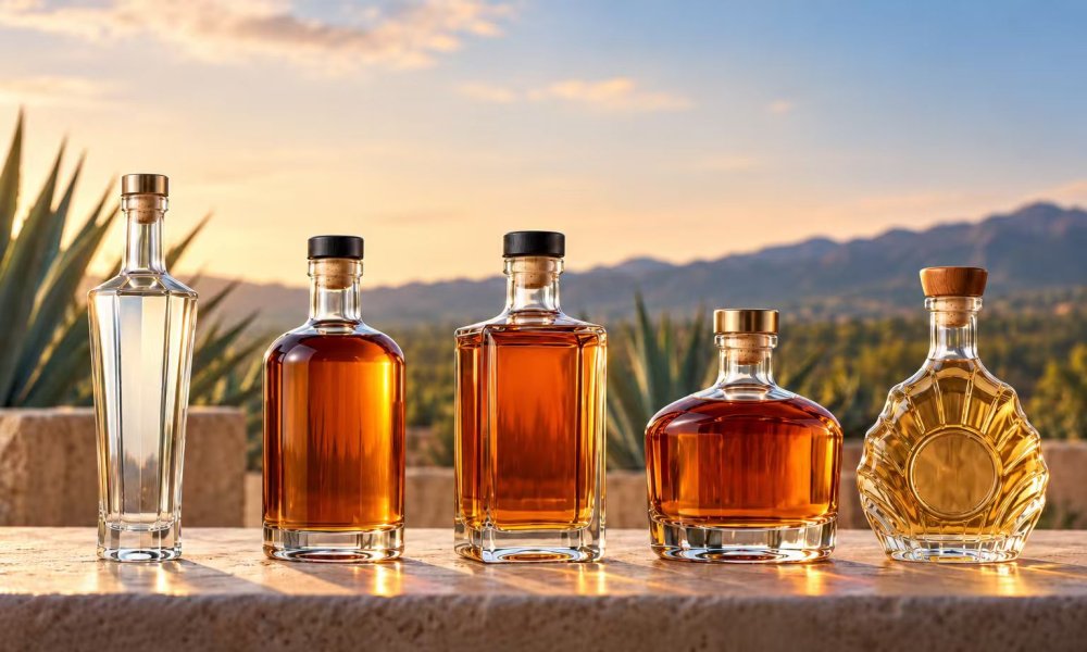 Different glass spirits bottle shapes showing silhouette, shoulder and height variations
